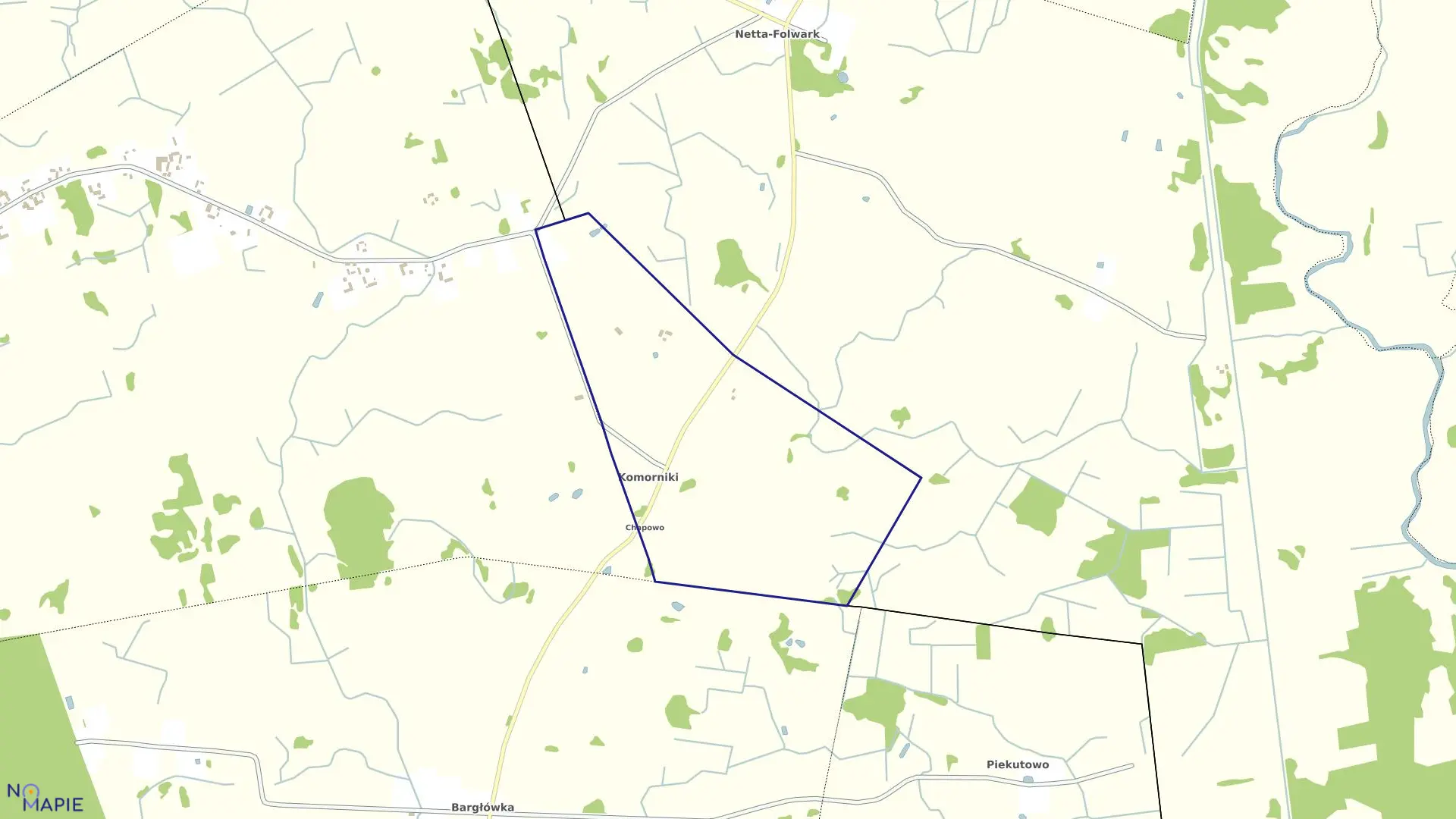 Mapa obrębu KOMORNIKI w gminie Bargłów Kościelny