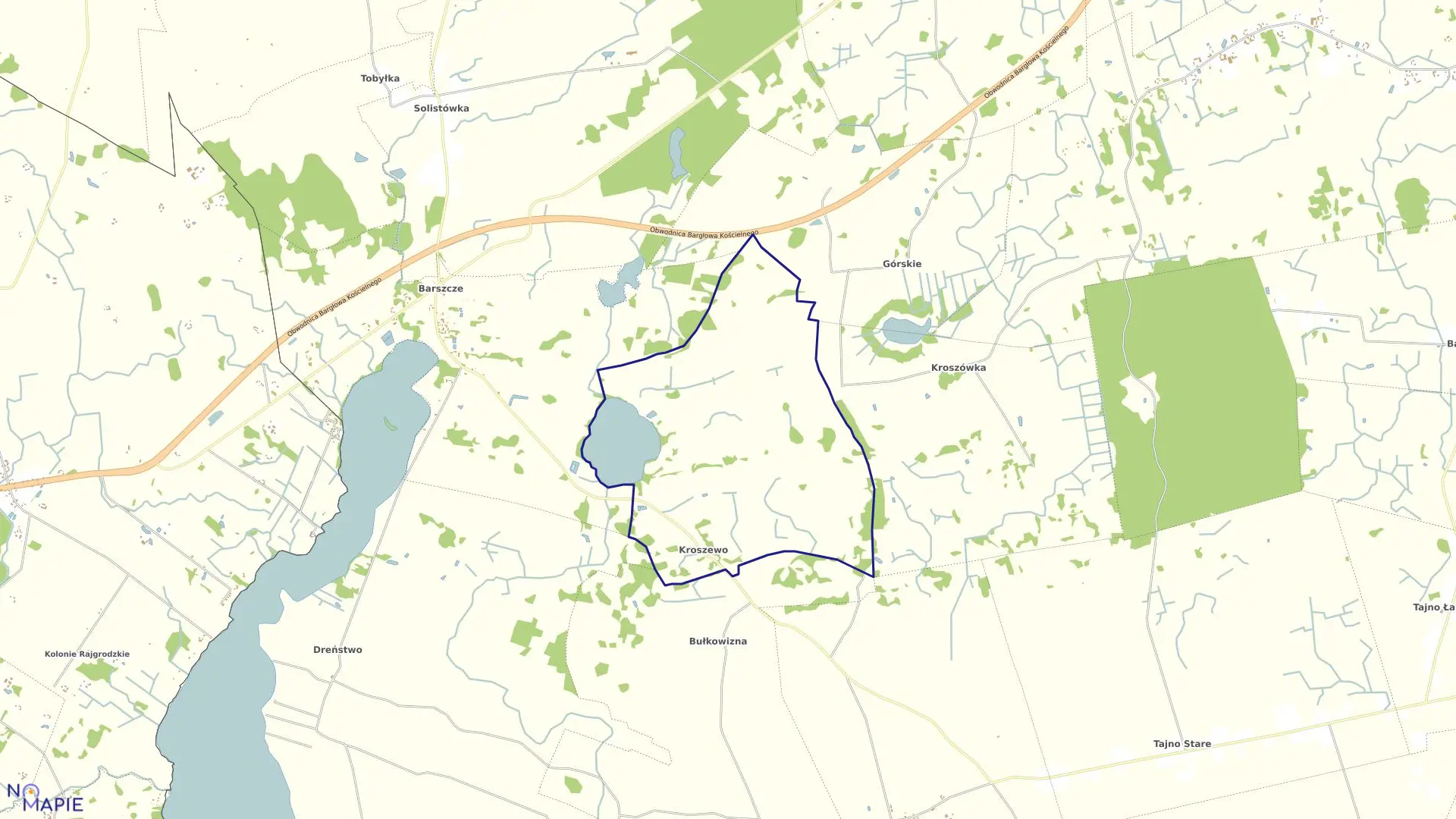 Mapa obrębu KROSZEWO w gminie Bargłów Kościelny