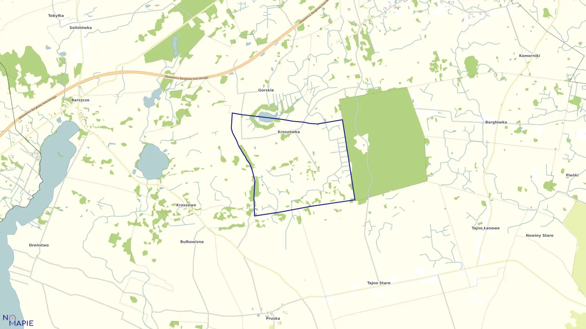 Mapa obrębu KROSZÓWKA w gminie Bargłów Kościelny