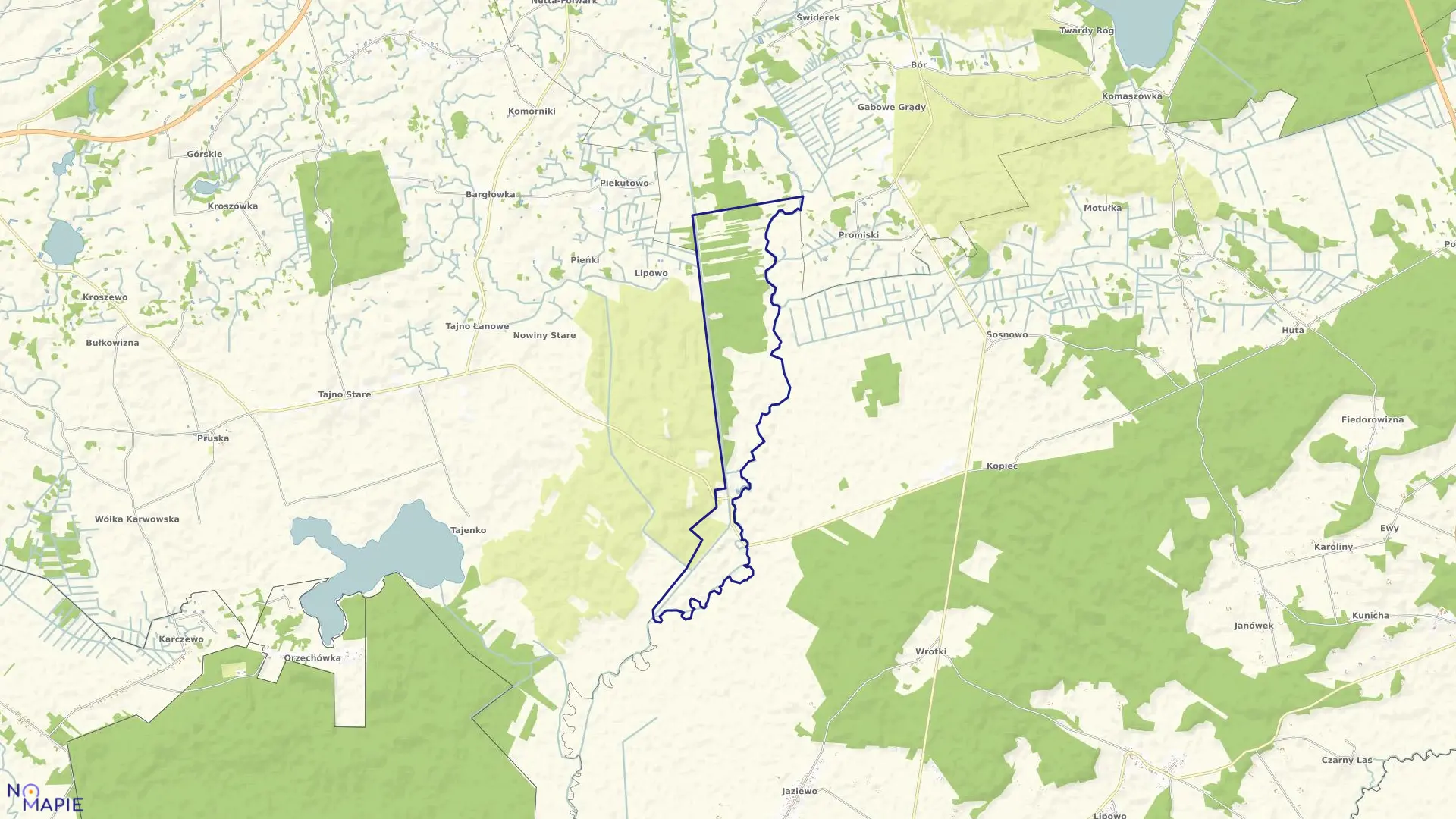 Mapa obrębu ŁĄKI NAD RZEKĄ NETTĄ w gminie Bargłów Kościelny