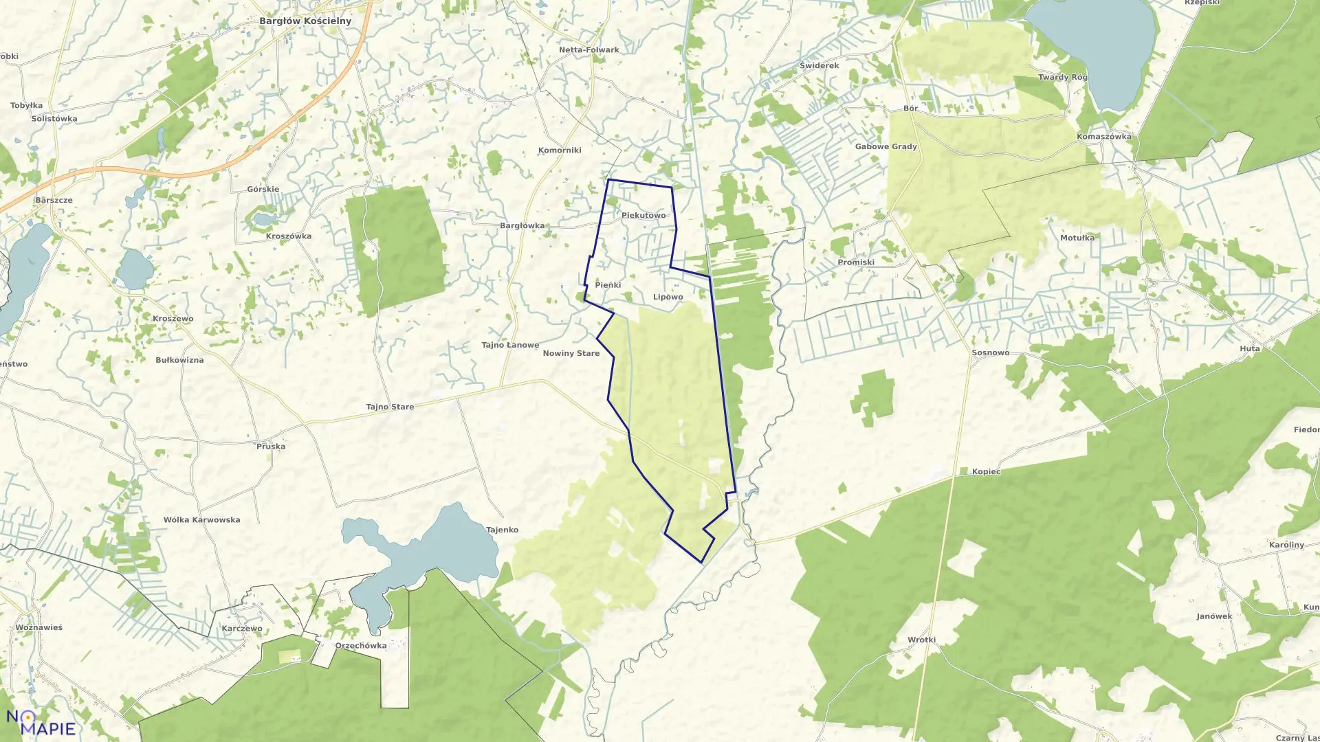 Mapa obrębu PIEŃKI w gminie Bargłów Kościelny