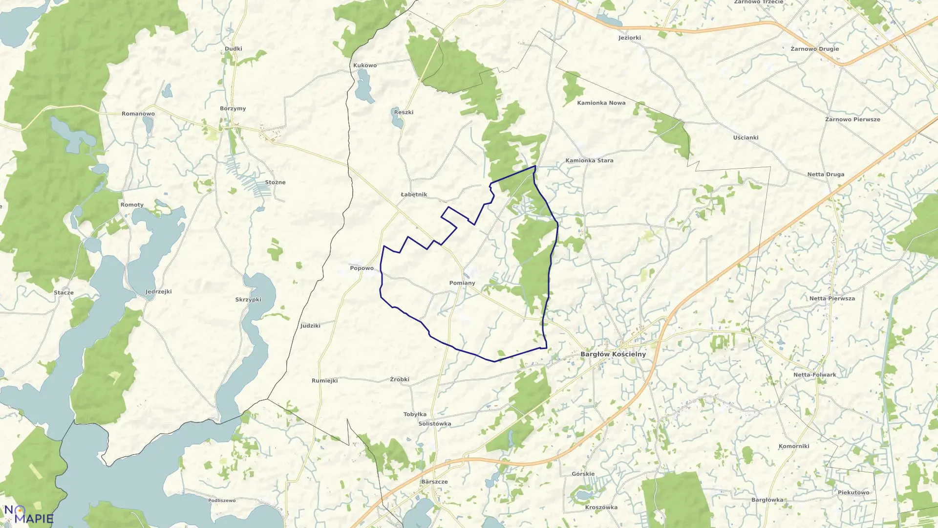 Mapa obrębu POMIANY w gminie Bargłów Kościelny