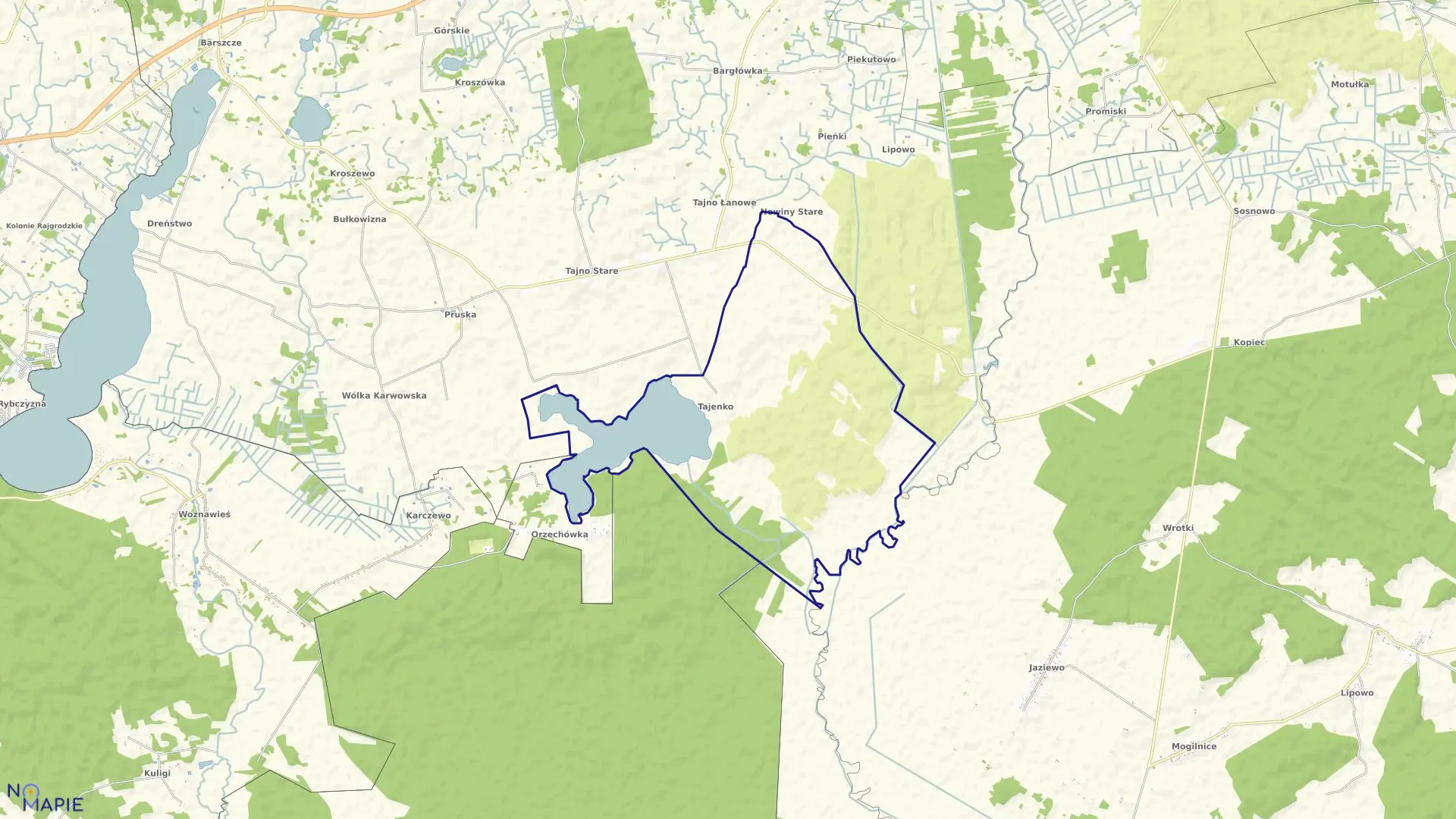 Mapa obrębu TAJENKO w gminie Bargłów Kościelny