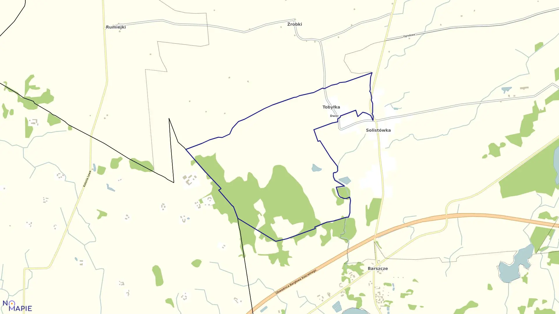 Mapa obrębu TOBYŁKA w gminie Bargłów Kościelny